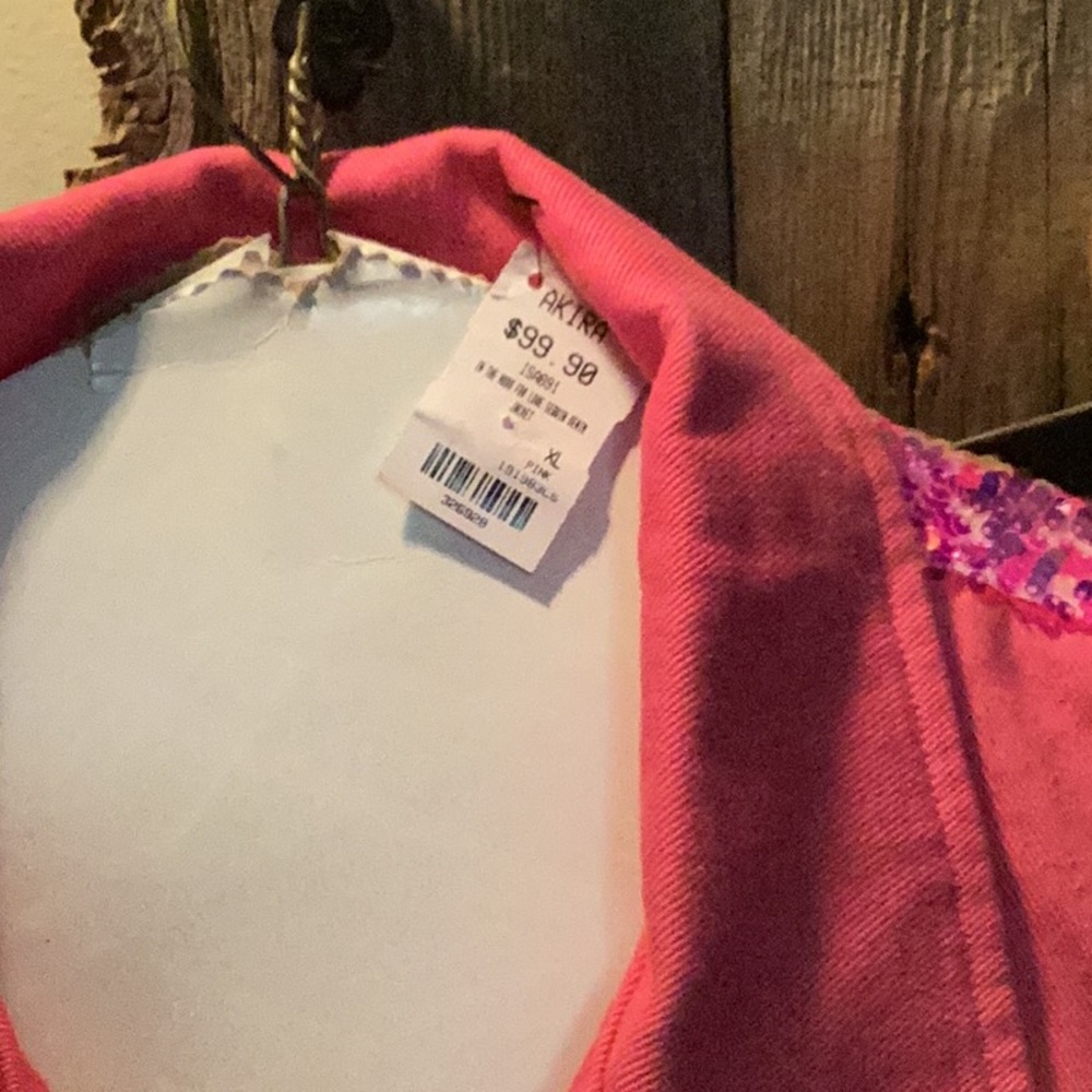 AKIRA Pink and Purple Sequin Jean Jacket - Picture 3 of 11